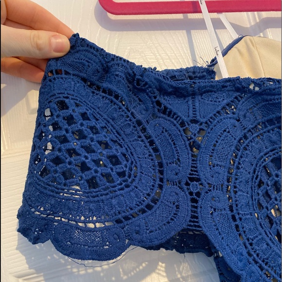 Lulu’s Bellissimo Navy Blue Lace Off-the-Shoulder Bodycon Dress Size Medium - Picture 2 of 10